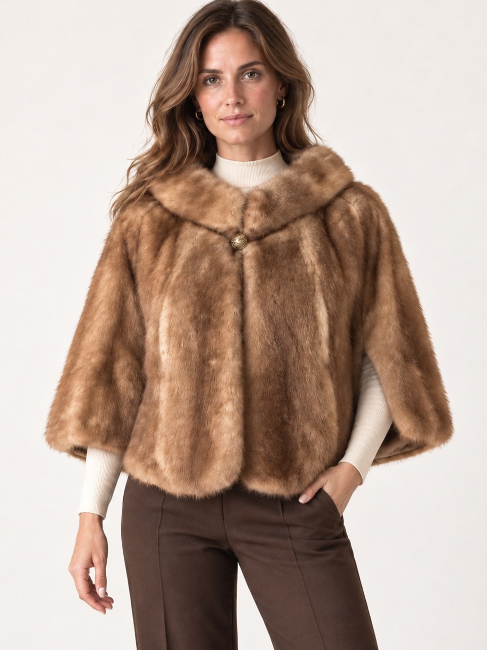 Vintage Sanger-Harris Fur (likely Mink) Salon Capelet Brown Shawl Collar M